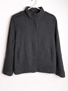 Vince Women's Gray Wool Blend Military Moto Zip-Up Mock Neck Jacket, 10